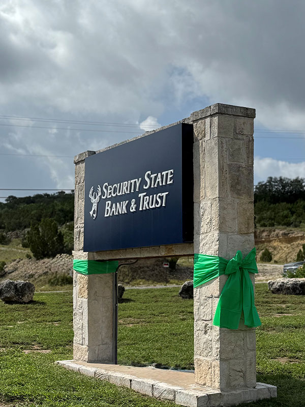 The Security State Bank sign in front of the bank